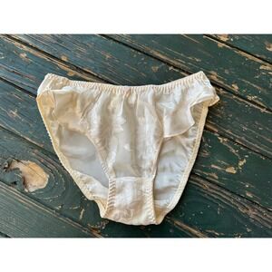 Victoria secret Vtg Cream Floral Satin Ruffle Panties High Cut Lingerie Briefs